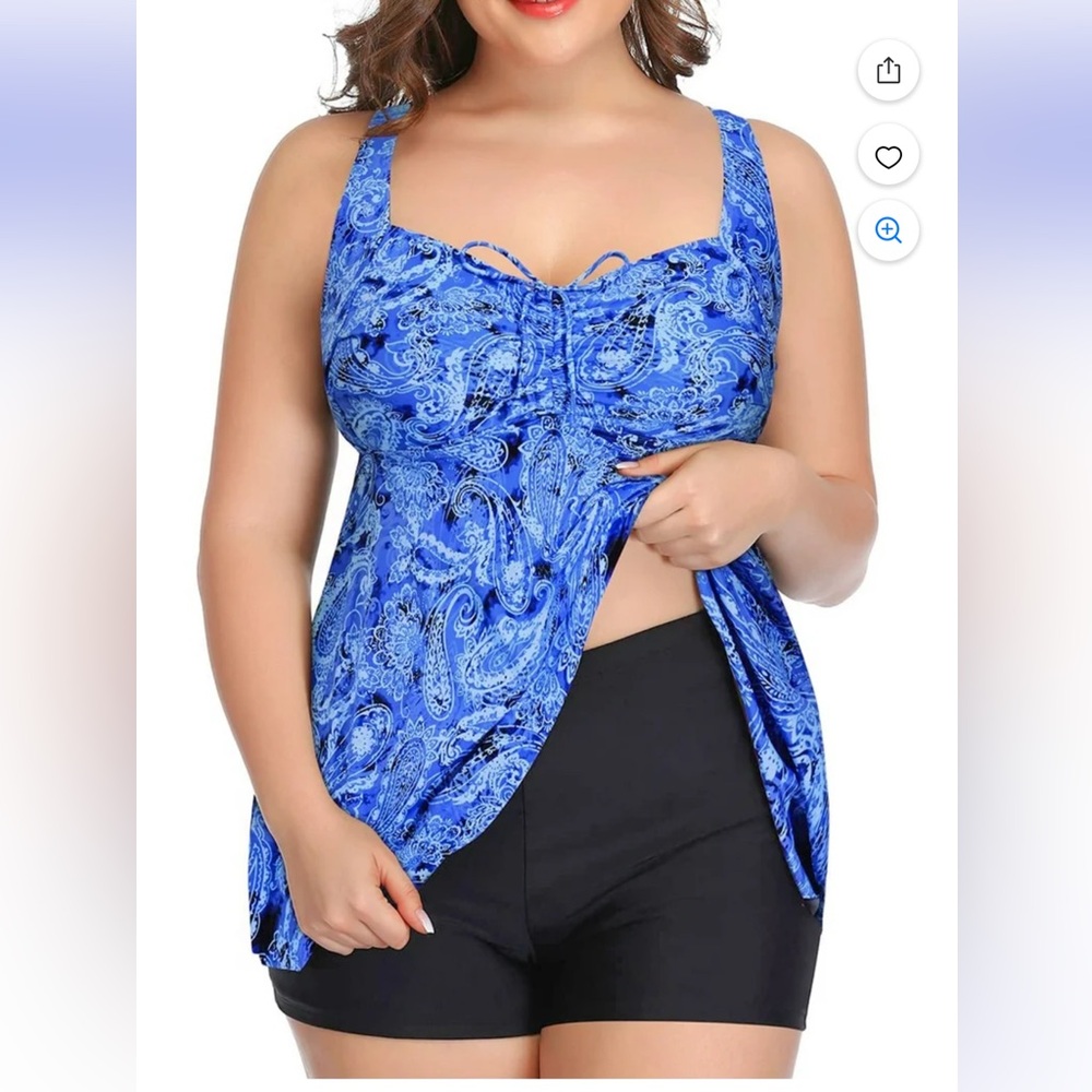 Plus Size 2 Piece Ruffle Bathing Suit Drawstring Tank with Boyshort…